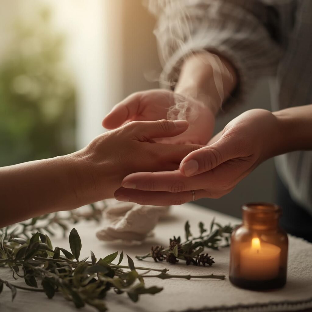 soporte continuo y acompañamiento espiritual cercano imagen realista aromatherapia